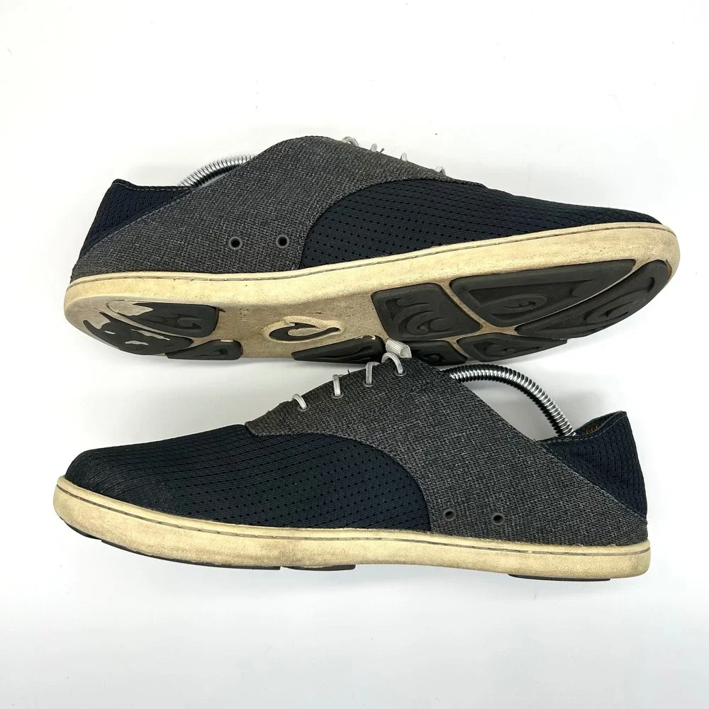 Olukai Nohea Moku Sneakers Mens Size 10 Black Charcoal Mesh Boat Shoes Casual